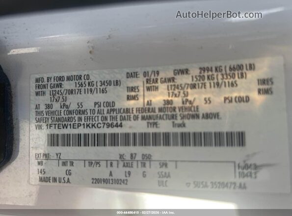 1FTEW1EP1KKC79644 2019 FORD F150 White 