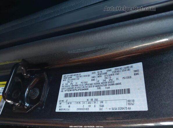 1FTEW1EP2JFE64969 2018 FORD F150 Gray Vista del compartimento del motor