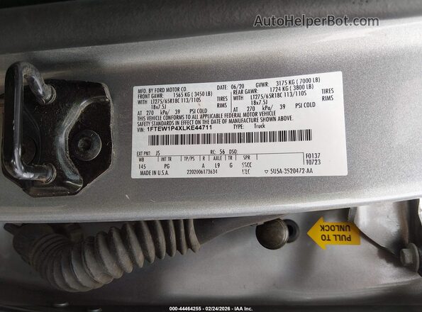 1FTEW1P4XLKE44711 2020 FORD F-150 POLICE RESPONDER Gray 