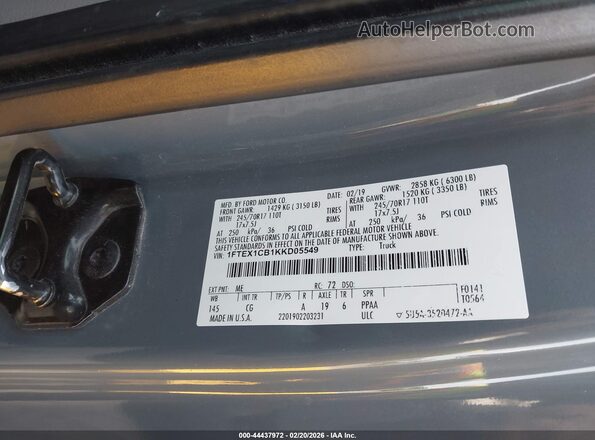 1FTEX1CB1KKD05549 2019 FORD F150 Gray 