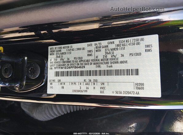 1FTFW1ED8PFB64629 2023 FORD F150 Black 
