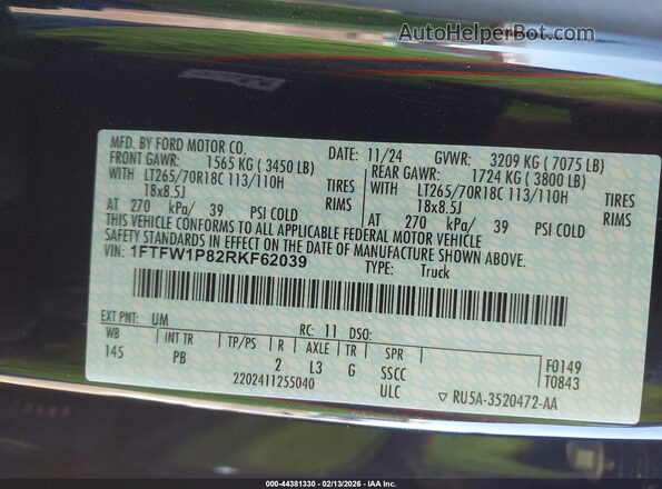 1FTFW1P82RKF62039 2024 FORD F-150 POLICE RESPONDER Black Vista del compartimento del motor