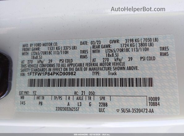1FTFW1P84PKD90982 2023 FORD F-150 POLICE RESPONDER White Engine compartment view