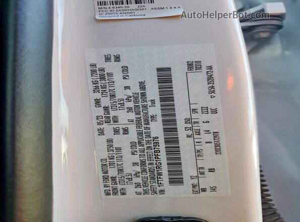1FTFW1RG1PFB75976 2023 FORD F150 White Vista de la etiqueta del VIN