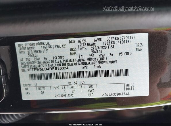 1FTFW5LD4RFB80324 2024 FORD F150 Black 