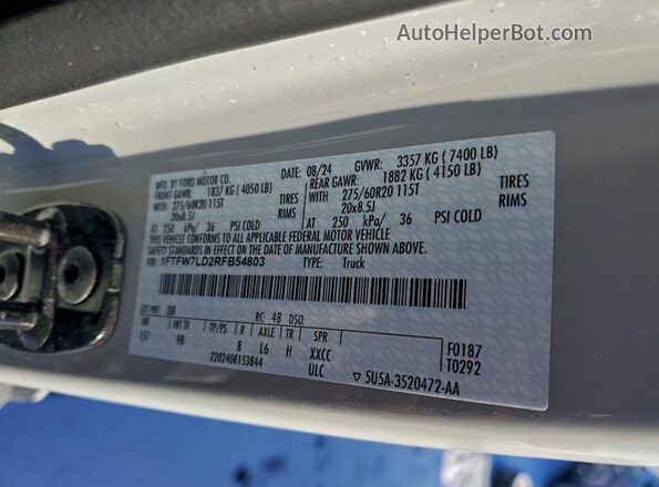 1FTFW7LD2RFB54803 2024 FORD F150 Gray Widok komory silnika