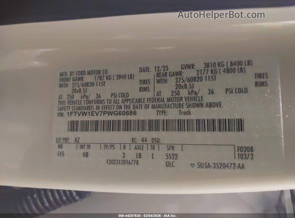 1FTVW1EV7PWG60686 2023 FORD F-150 LIGHTNING White Շարժիչի բաժամունքի տեսք
