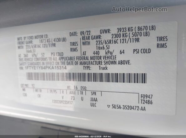 1FTYE1Y84PKA15314 2023 FORD TRANSIT-150 White 