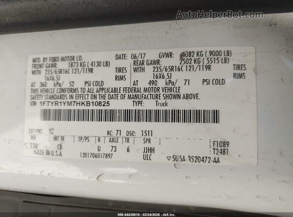 1FTYR1YM7HKB10825 2017 FORD TRANSIT-250 White Widok komory silnika