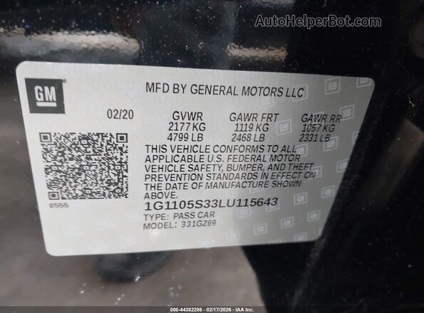1G1105S33LU115643 2020 CHEVROLET IMPALA Black Շարժիչի բաժամունքի տեսք