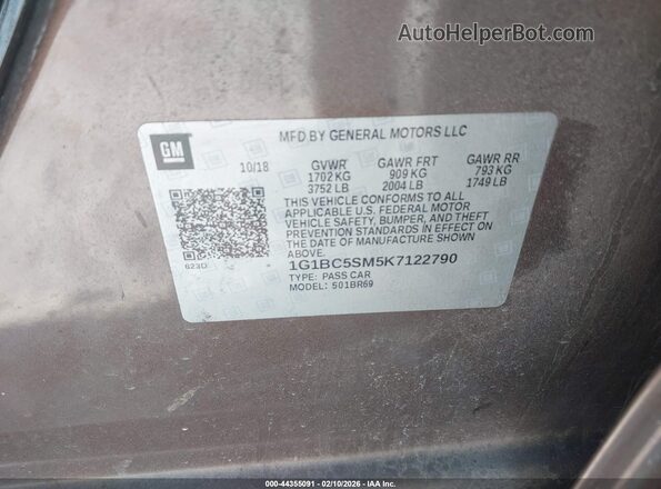 1G1BC5SM5K7122790 2019 CHEVROLET CRUZE Brown Vista del compartimento del motor