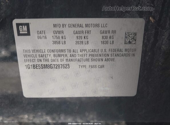 1G1BE5SM8G7287623 2016 CHEVROLET CRUZE Black Вид підкапотного простору