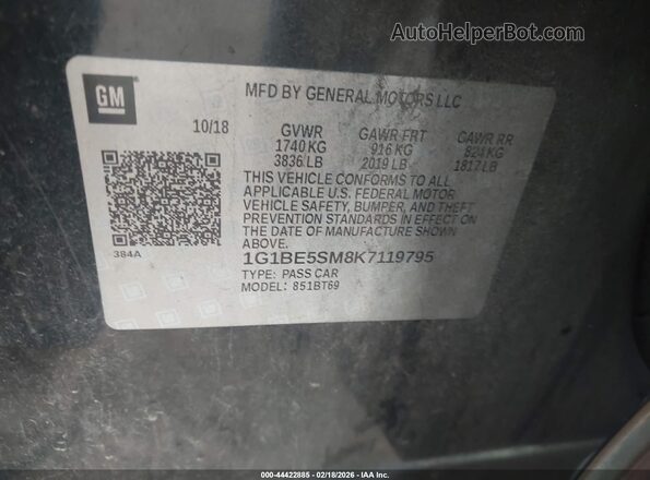 1G1BE5SM8K7119795 2019 CHEVROLET CRUZE Черный 