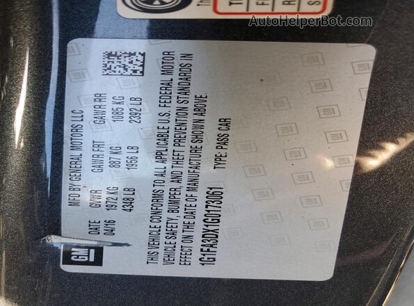 1G1FA3DX1G0173061 2016 CHEVROLET CAMARO Gray 