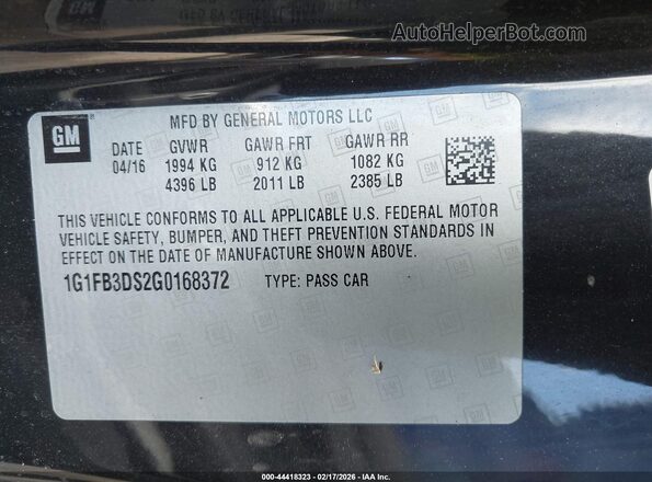 1G1FB3DS2G0168372 2016 CHEVROLET CAMARO Черный Вид подкапотного пространства