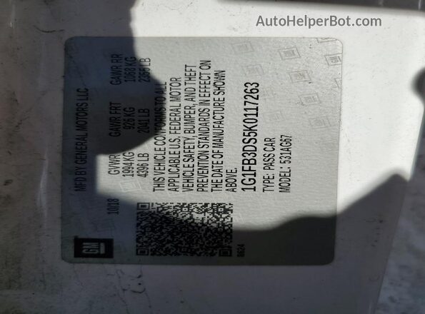 1G1FB3DS5K0117263 2019 CHEVROLET CAMARO White Вид підкапотного простору
