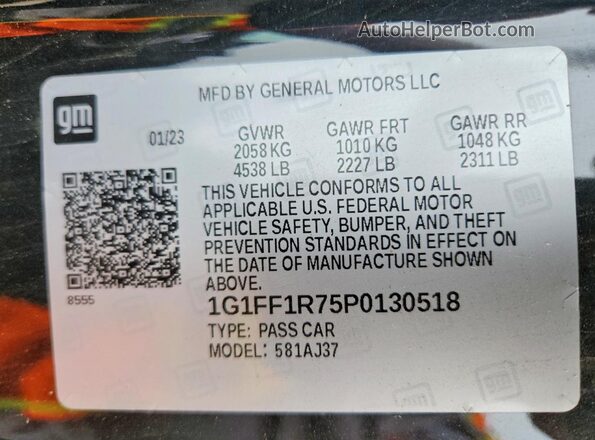 1G1FF1R75P0130518 2023 CHEVROLET CAMARO Black VIN კოდის სტიკერის ხედი