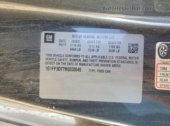 1G1FF3D77H0208849 2017 CHEVROLET CAMARO Gray Vista del compartimento del motor