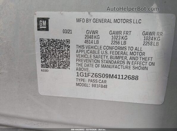1G1FZ6S09M4112688 2021 CHEVROLET BOLT Gray Widok komory silnika