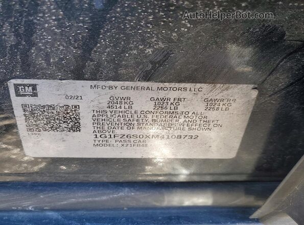 1G1FZ6S0XM4108732 2021 CHEVROLET BOLT Серый 