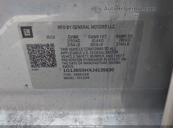 1G1JB5SHXJ4135830 2018 CHEVROLET SONIC Silver Շարժիչի բաժամունքի տեսք