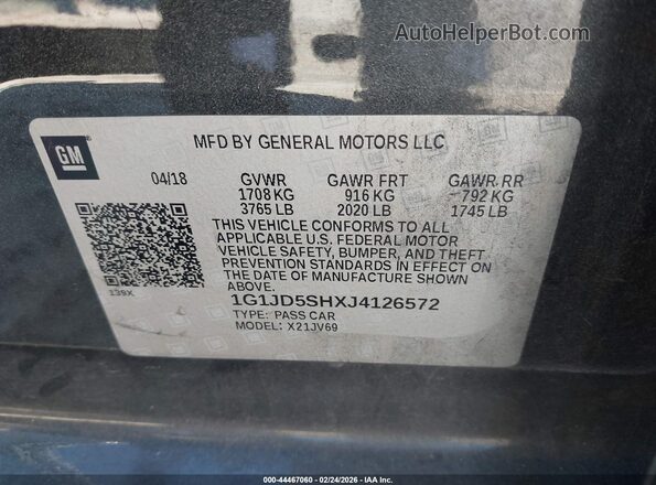 1G1JD5SHXJ4126572 2018 CHEVROLET SONIC Gray 