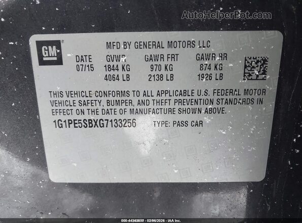 1G1PE5SBXG7133256 2016 CHEVROLET CRUZE Black Widok komory silnika