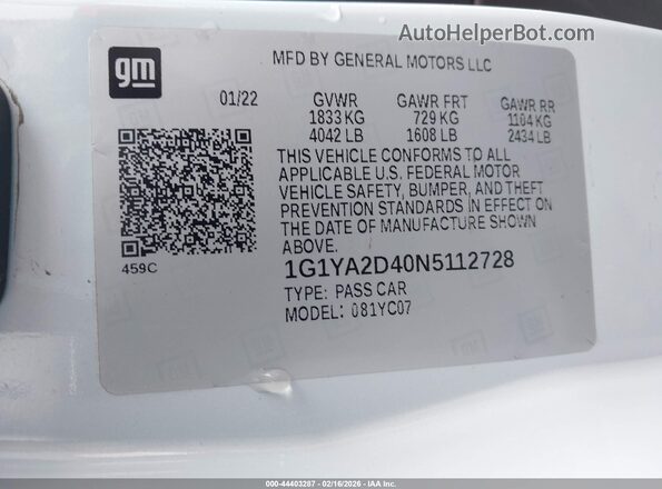 1G1YA2D40N5112728 2022 CHEVROLET CORVETTE Purple ძრავის განყოფილების ხედი