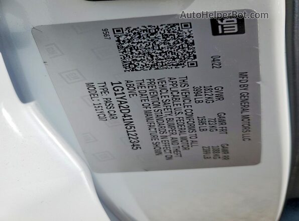 1G1YA2D41N5122345 2022 CHEVROLET CORVETTE Белый Вид подкапотного пространства