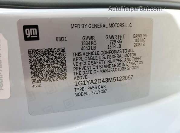 1G1YA2D43M5123057 2021 CHEVROLET CORVETTE Серый Вид наклейки с VIN-кодом