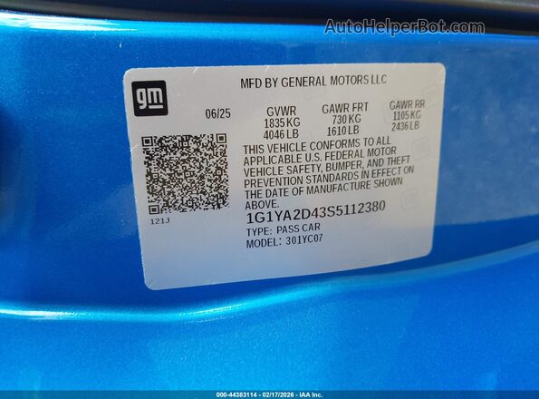 1G1YA2D43S5112380 2025 CHEVROLET CORVETTE Blue Widok komory silnika