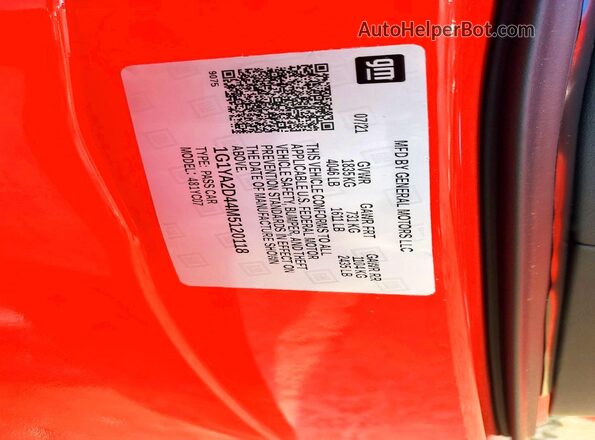 1G1YA2D44M5120118 2021 CHEVROLET CORVETTE Красный 