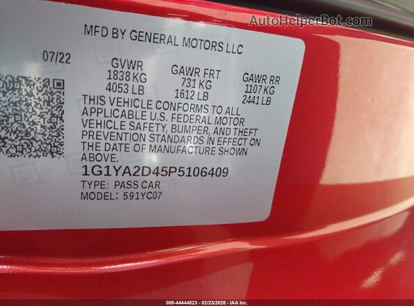 1G1YA2D45P5106409 2023 CHEVROLET CORVETTE Красный Вид подкапотного пространства
