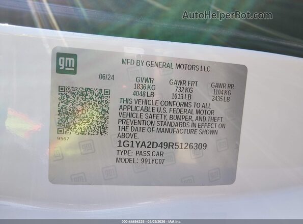 1G1YA2D49R5126309 2024 CHEVROLET CORVETTE White Вид підкапотного простору