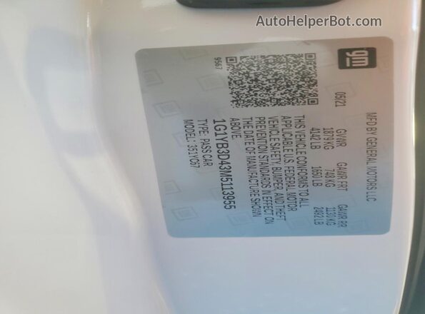 1G1YB3D43M5113955 2021 CHEVROLET CORVETTE White Widok komory silnika