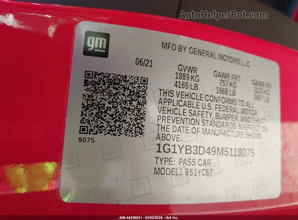 1G1YB3D49M5118075 2021 CHEVROLET CORVETTE Red Շարժիչի բաժամունքի տեսք