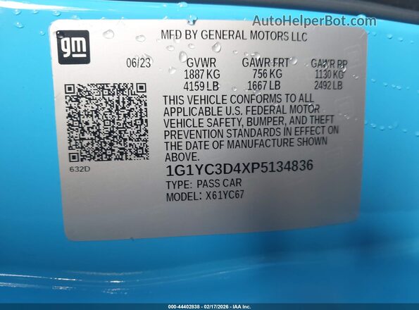 1G1YC3D4XP5134836 2023 CHEVROLET CORVETTE Blue Widok komory silnika