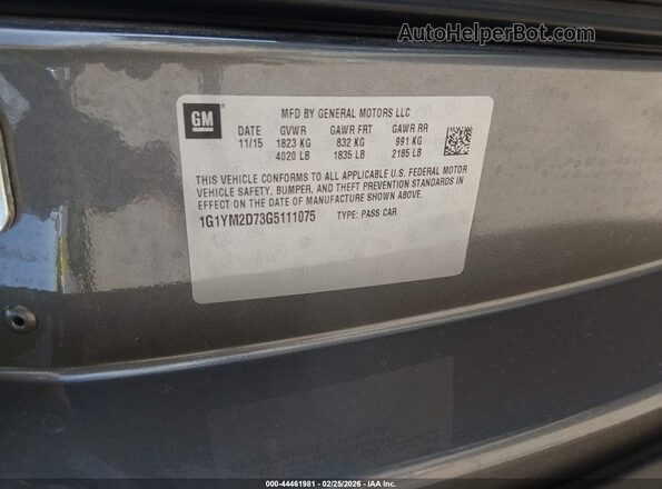 1G1YM2D73G5111075 2016 CHEVROLET CORVETTE Gray Вид підкапотного простору