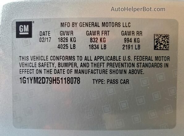 1G1YM2D79H5118078 2017 CHEVROLET CORVETTE Silver Vista del compartimento del motor