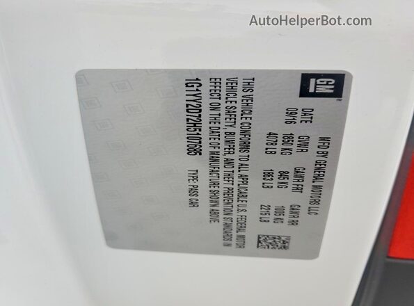 1G1YY2D72H5107685 2017 CHEVROLET CORVETTE White VIN կոդի պիտակի տեսք