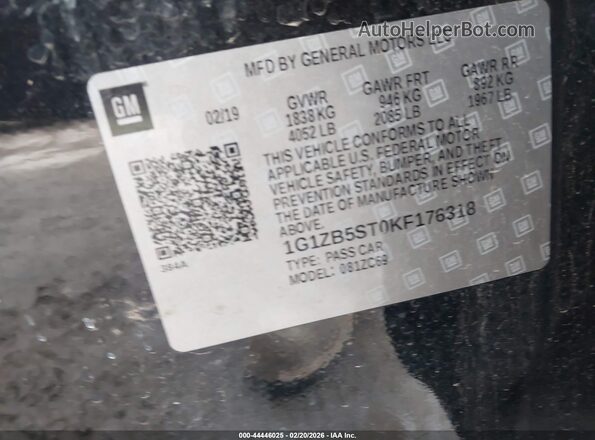 1G1ZB5ST0KF176318 2019 CHEVROLET MALIBU Black Вид підкапотного простору