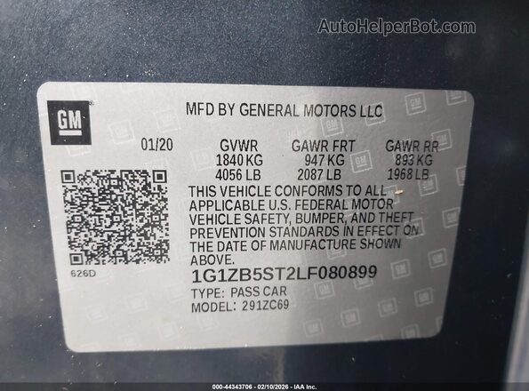 1G1ZB5ST2LF080899 2020 CHEVROLET MALIBU Gray 