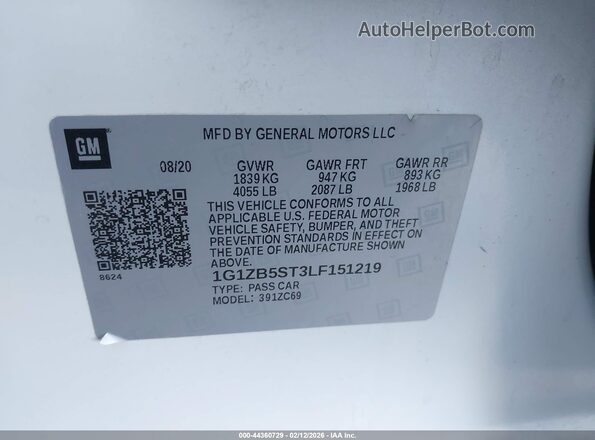 1G1ZB5ST3LF151219 2020 CHEVROLET MALIBU White 