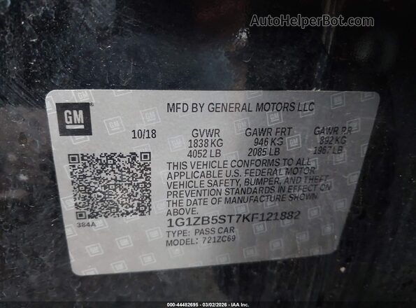 1G1ZB5ST7KF121882 2019 CHEVROLET MALIBU Black 