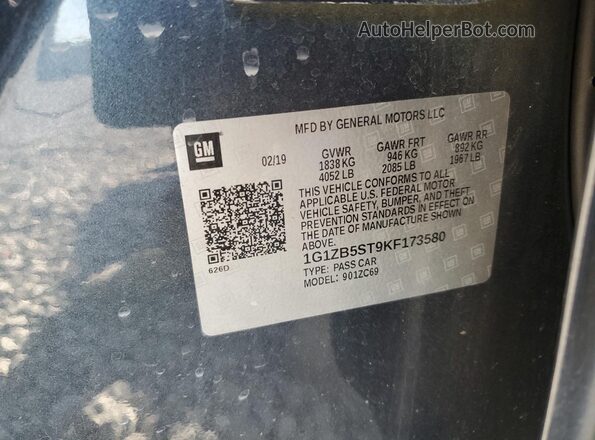 1G1ZB5ST9KF173580 2019 CHEVROLET MALIBU Серый 