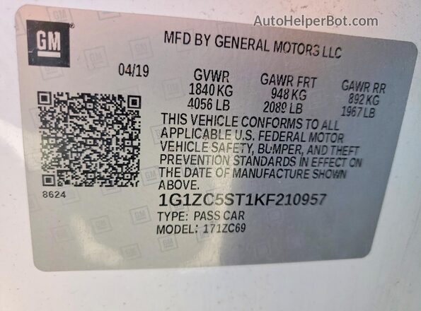 1G1ZC5ST1KF210957 2019 CHEVROLET MALIBU White Вид підкапотного простору