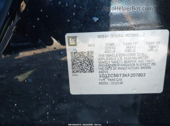 1G1ZC5ST3KF207803 2019 CHEVROLET MALIBU Черный 