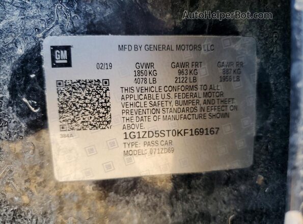 1G1ZD5ST0KF169167 2019 CHEVROLET MALIBU Черный 