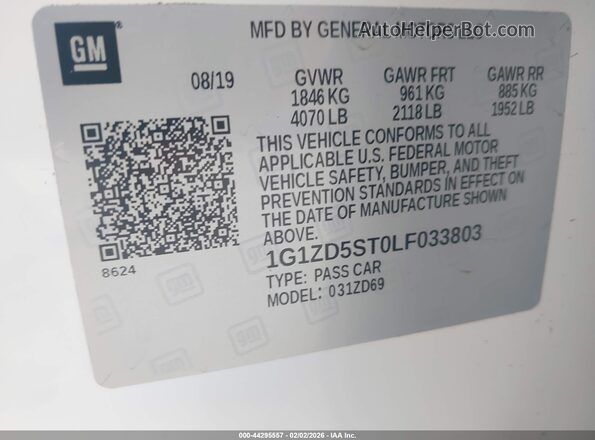 1G1ZD5ST0LF033803 2020 CHEVROLET MALIBU White Շարժիչի բաժամունքի տեսք