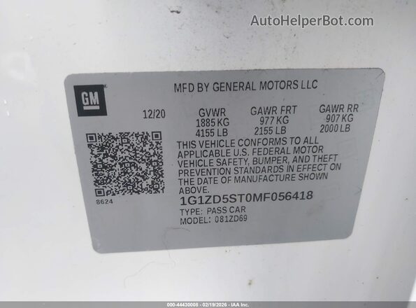 1G1ZD5ST0MF056418 2021 CHEVROLET MALIBU Белый Вид подкапотного пространства